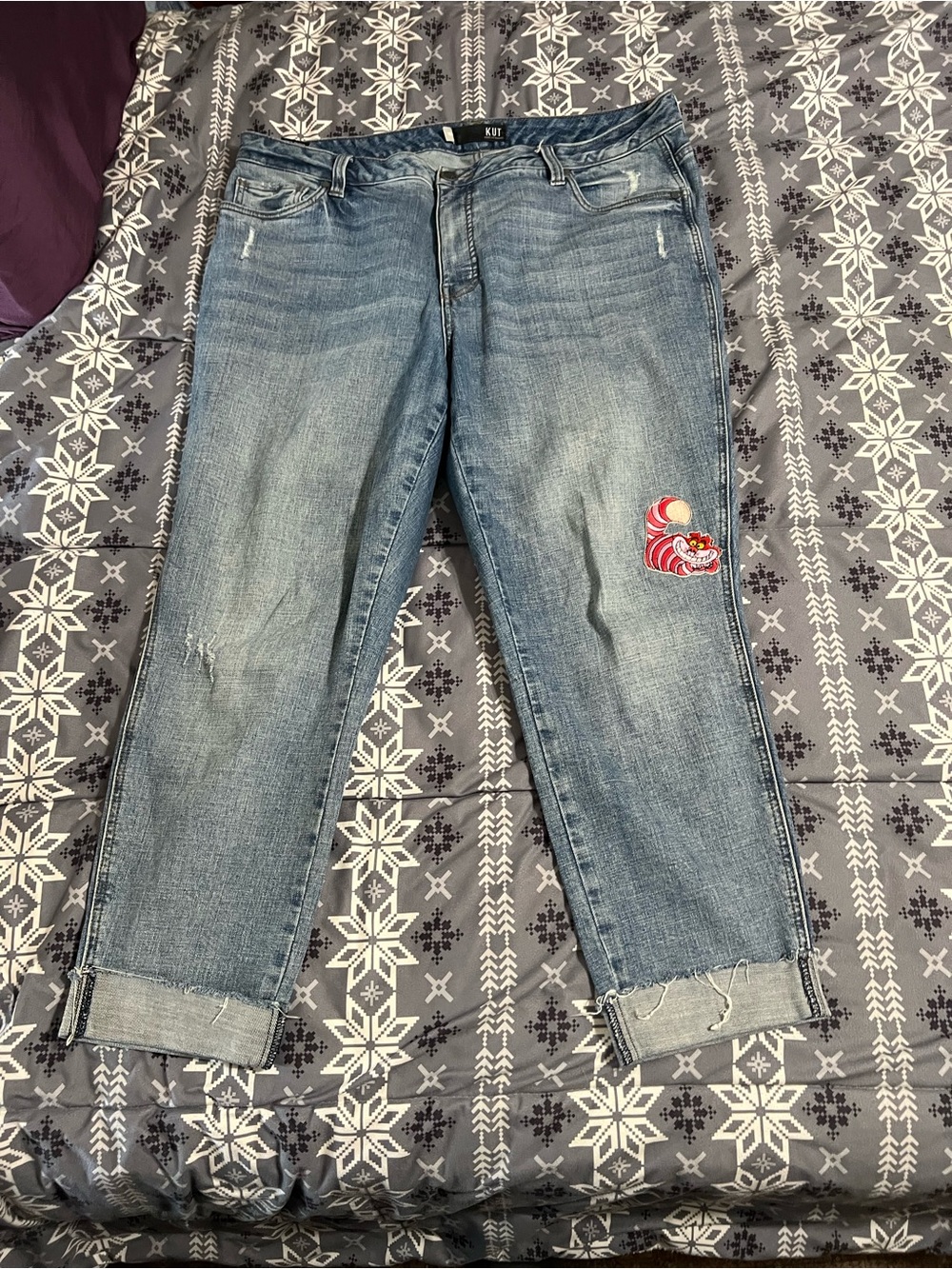 Kut from the Kloth Light Blue Cropped Embroidered Jeans